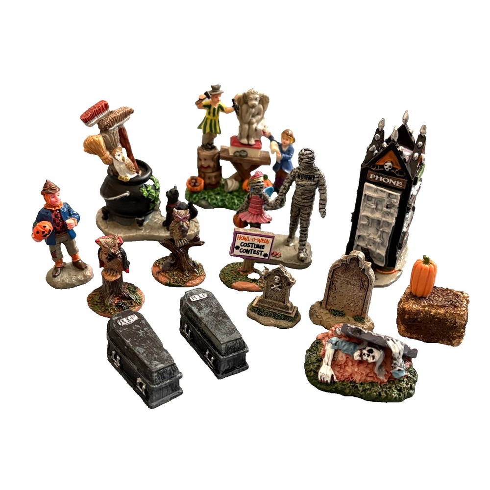 Lemax Spooky Town Halloween Village accessories ~ Caskets Tombstones Phone Booth